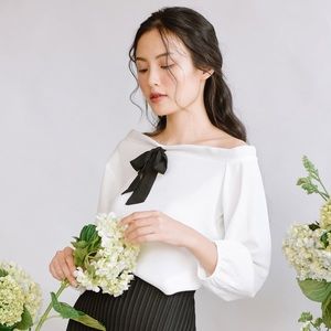 Soft White Blouse with Black Bowtie